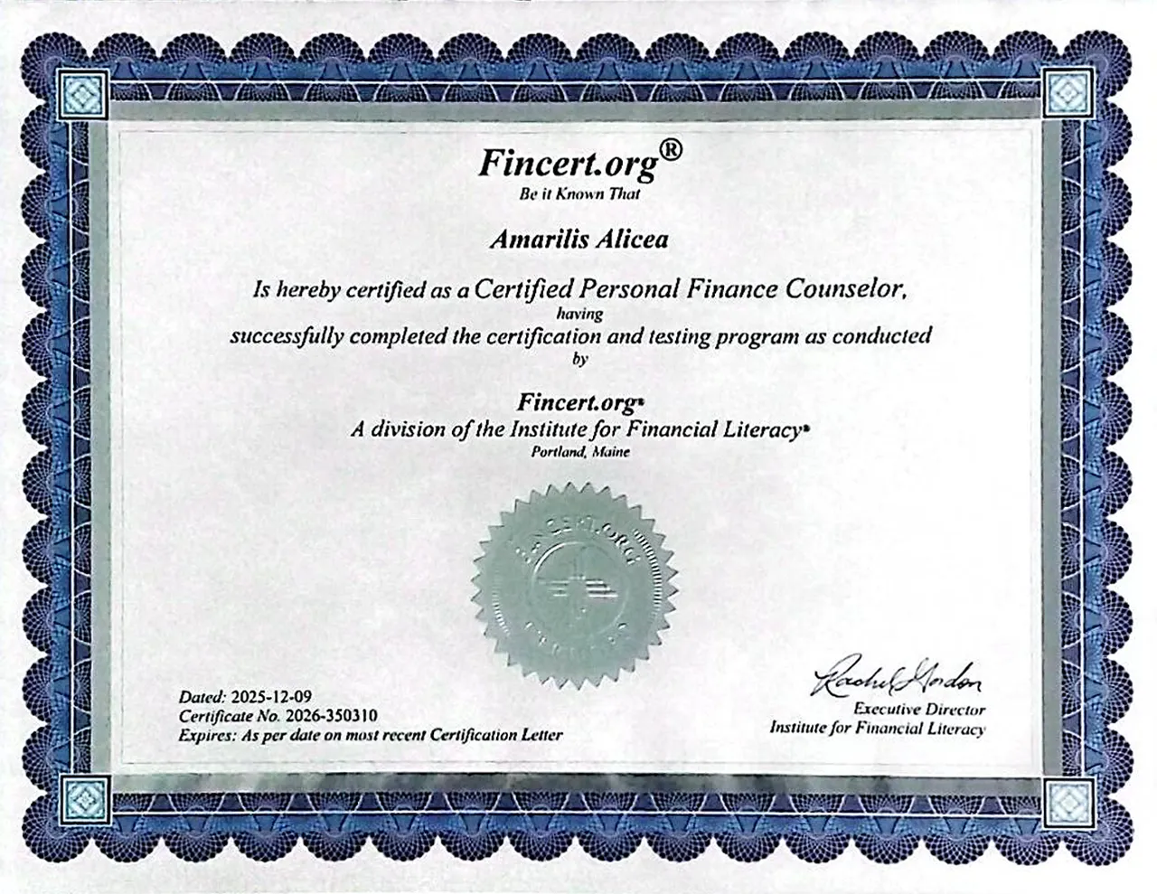 CPFC® – Certified Personal Finance Counselor