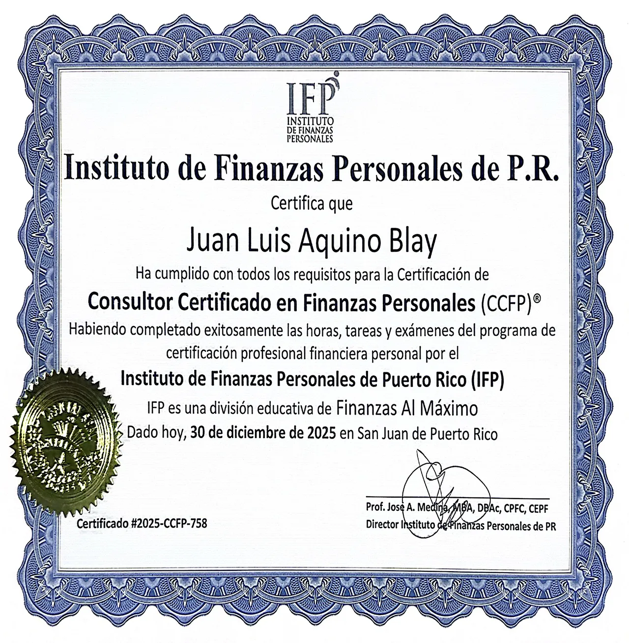 Consultor Certificado en Finanzas Personales (CCFP®)