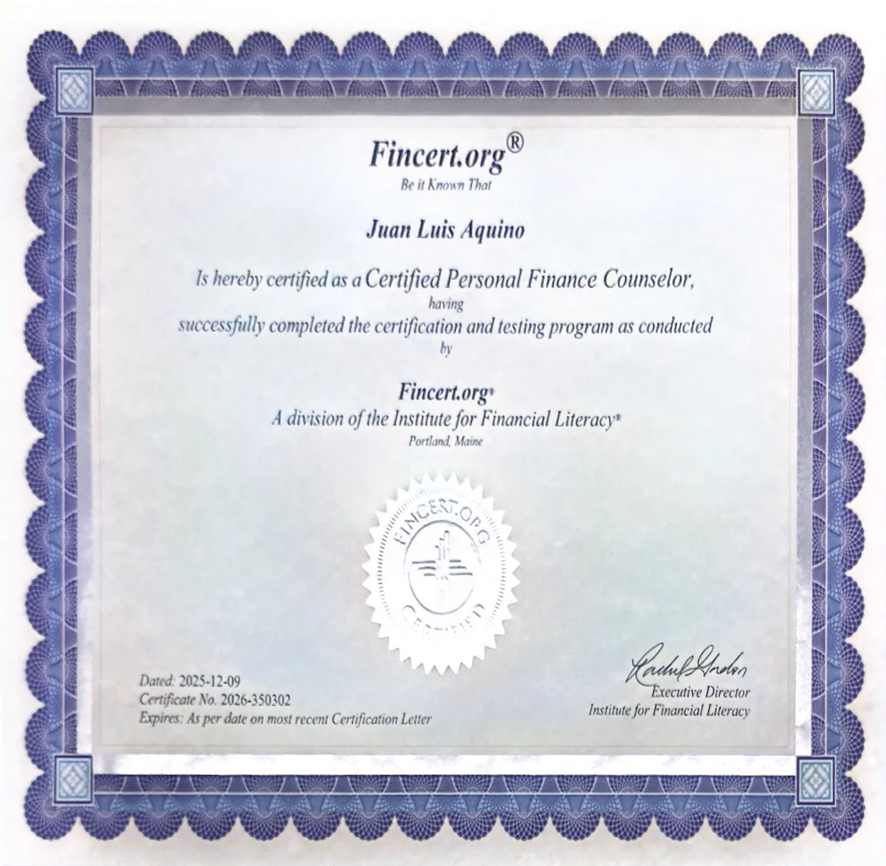CPFC® – Certified Personal Finance Counselor